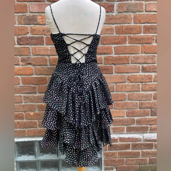 Vintage New Leaf 80’s Metallic Polka Dot Ruffle Dress - Picture 7 of 9